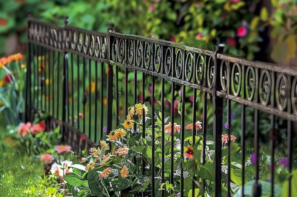 A black iron fence in the garden