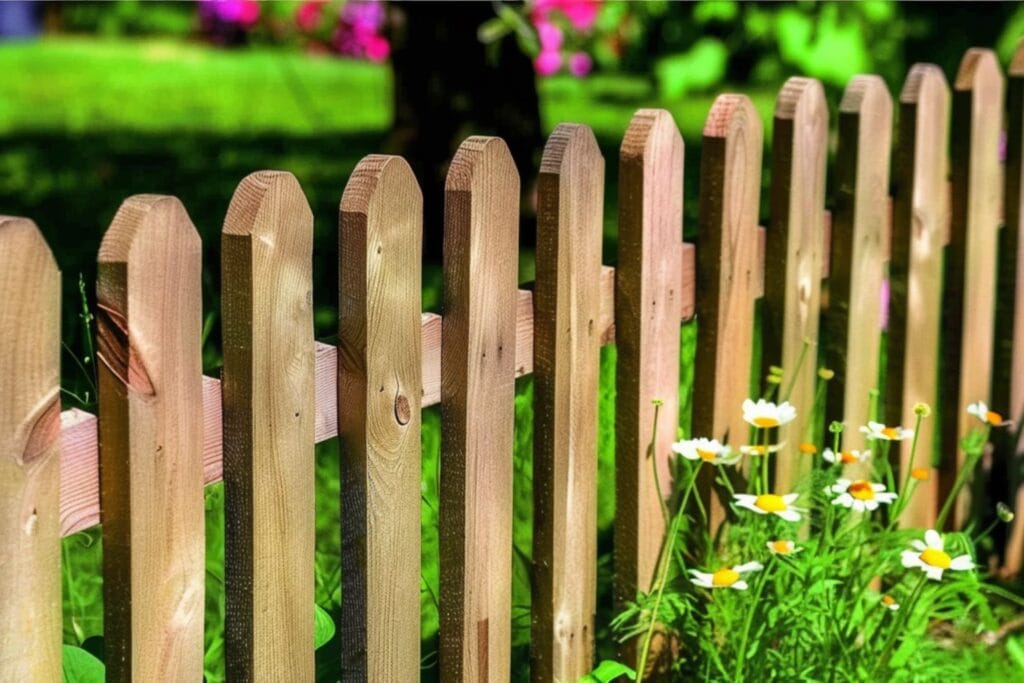 Wooden garden fence with rounded top