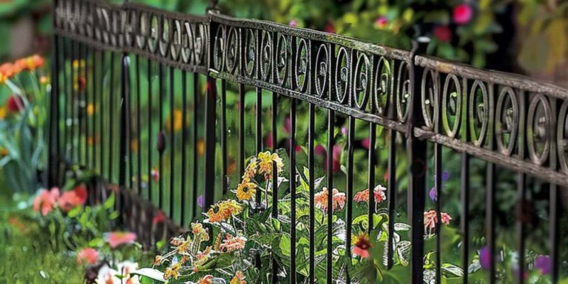 A black iron fence in the garden